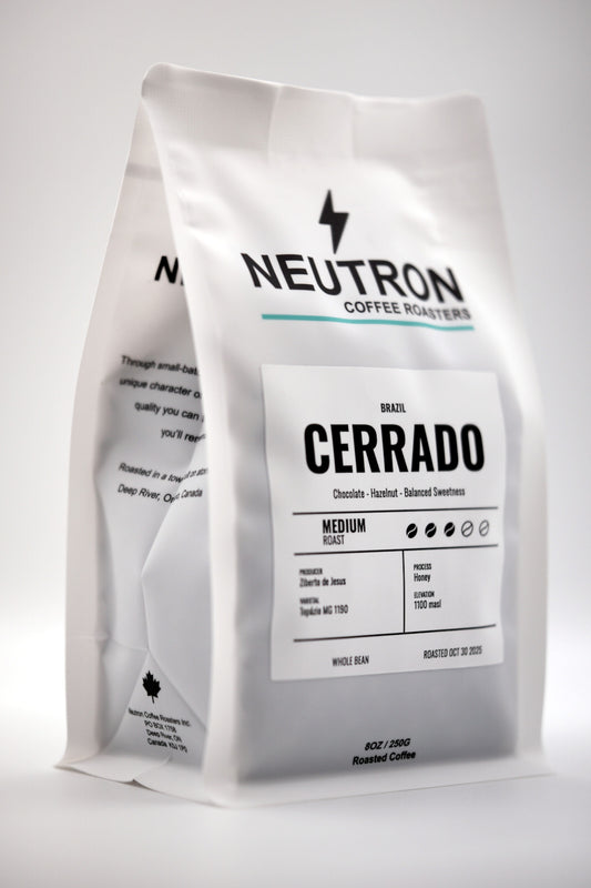 Neutron Coffee Roasters Cerrado coffee bag on a white background